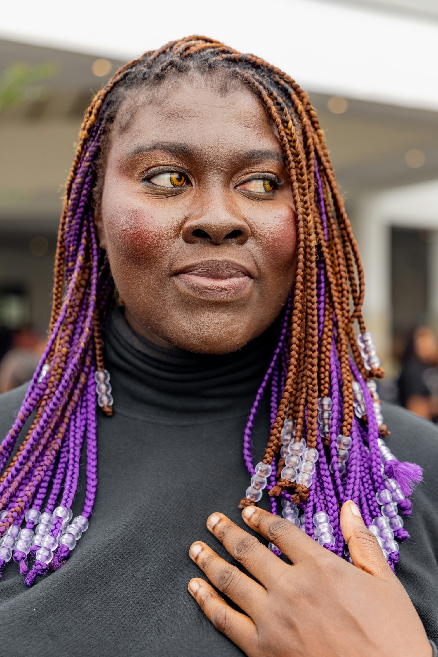 Woman with purple braids