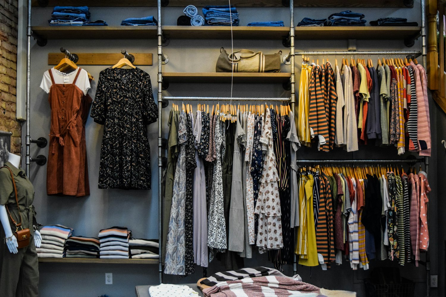 Assorted clothes on a rail