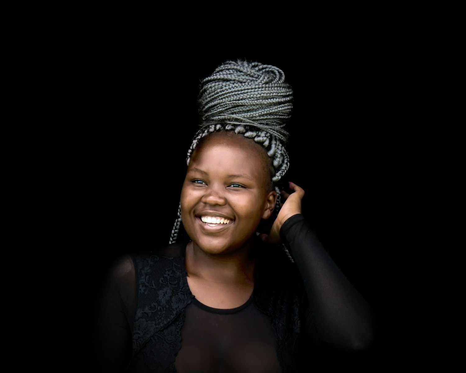 Smiling woman with styled hair